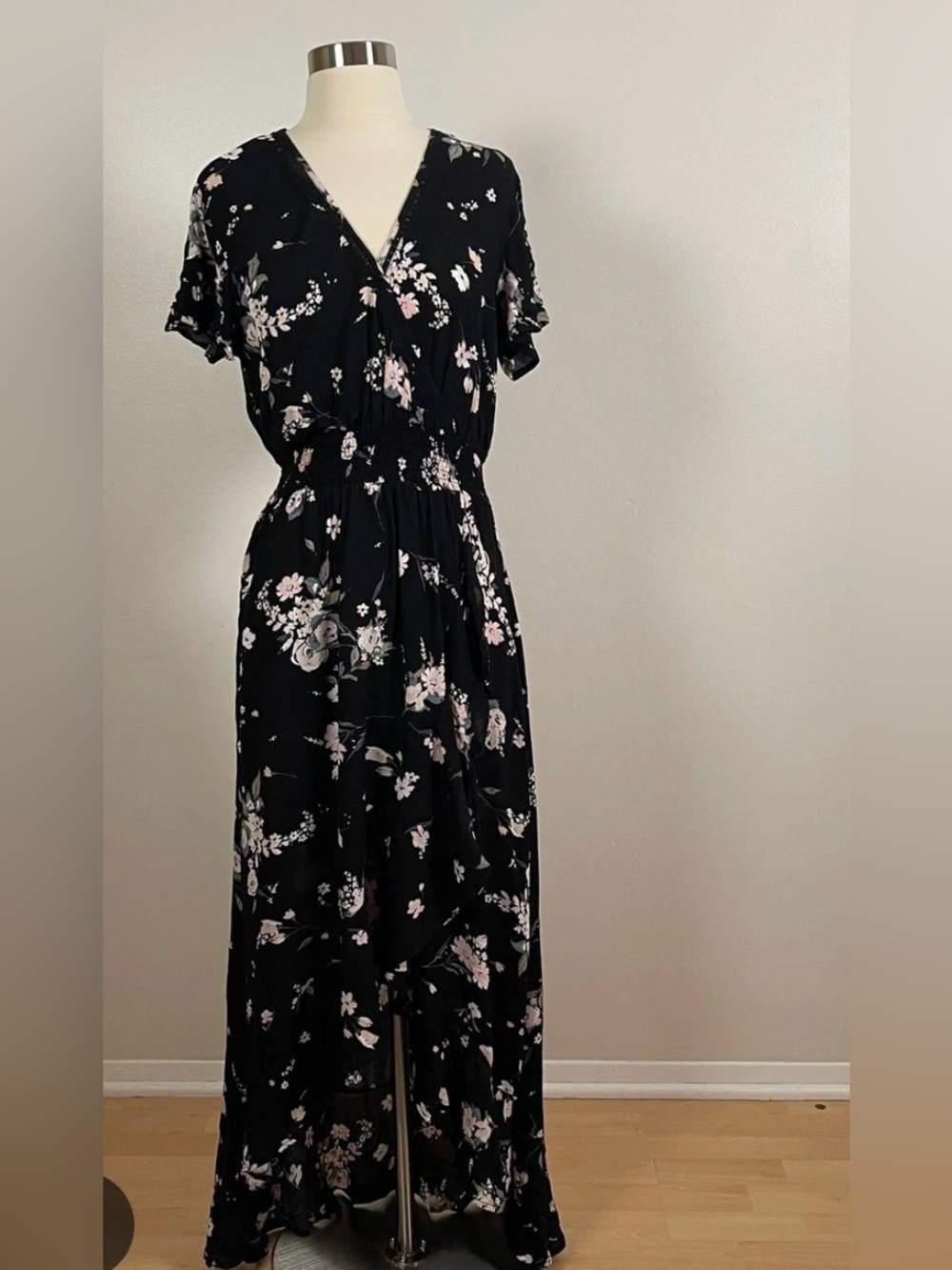 American Rag Black Floral Wrap Maxi Dress